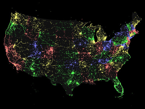 Red state, blue state, green state, yellow state.